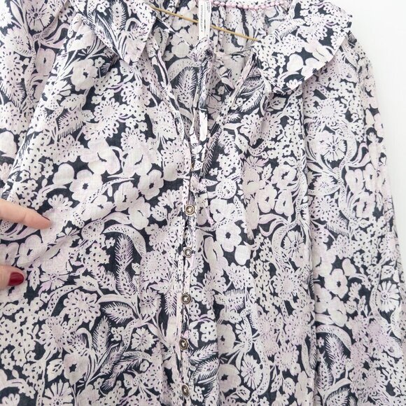 Anthropologie Button Front Peasant Blouse Floral Puff Sleeve V-Neck, XS - Picture 9 of 9